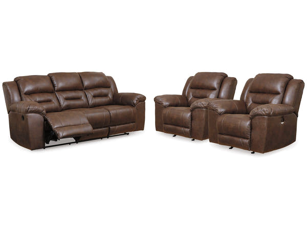 Stoneland Chocolate Reclining Sofa and 2 Power Recliners
