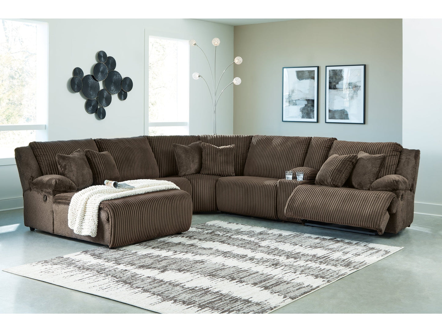 Top Tier Chocolate 6-Piece Reclining Sectional with LAF Chaise
