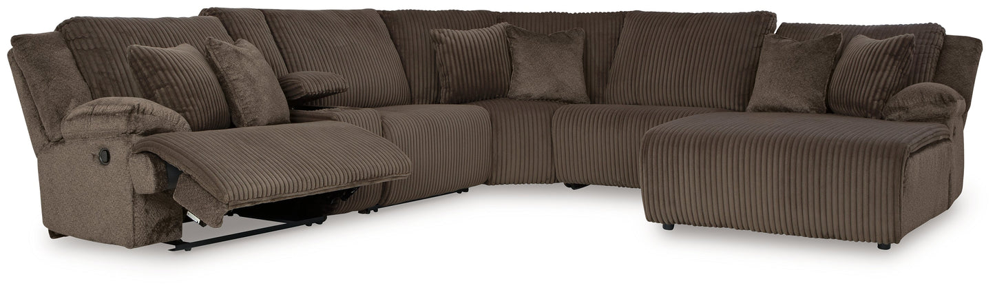 Top Tier Chocolate 6-Piece Reclining Sectional with RAF Chaise