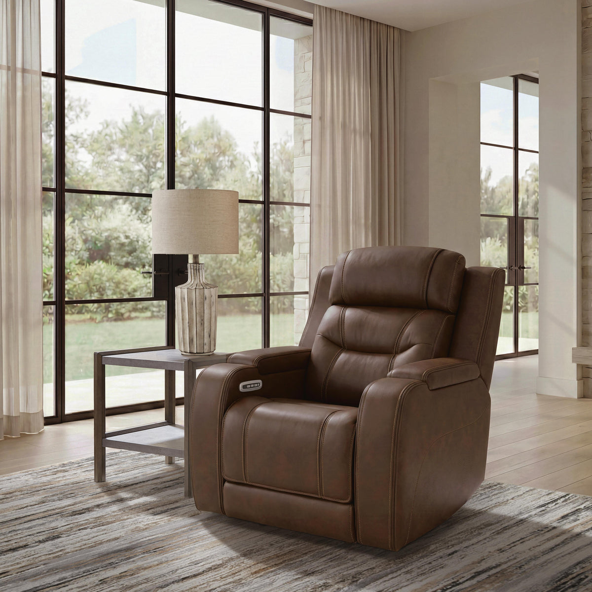 Knightington Brown Power Recliner with Audio Seating