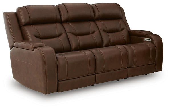 Knightington Brown Power Reclining Sofa with Audio Seating