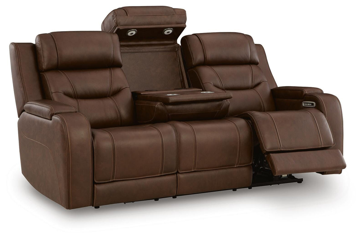 Knightington Brown Power Reclining Sofa with Audio Seating