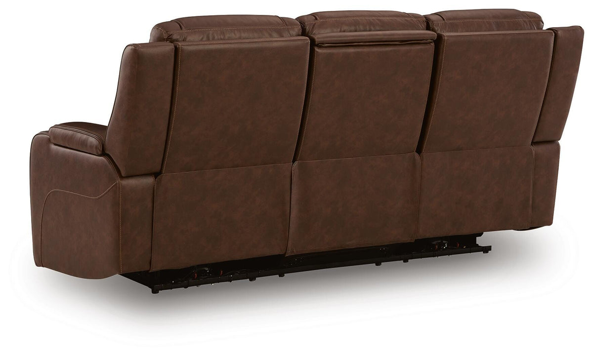 Knightington Brown Power Reclining Sofa with Audio Seating