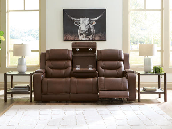 Knightington Brown Power Reclining Sofa with Audio Seating