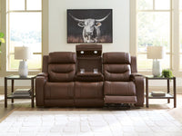 Knightington Brown Power Reclining Sofa with Audio Seating