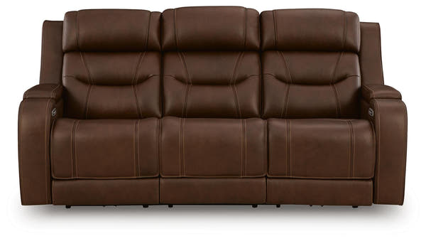 Knightington Brown Power Reclining Sofa with Audio Seating