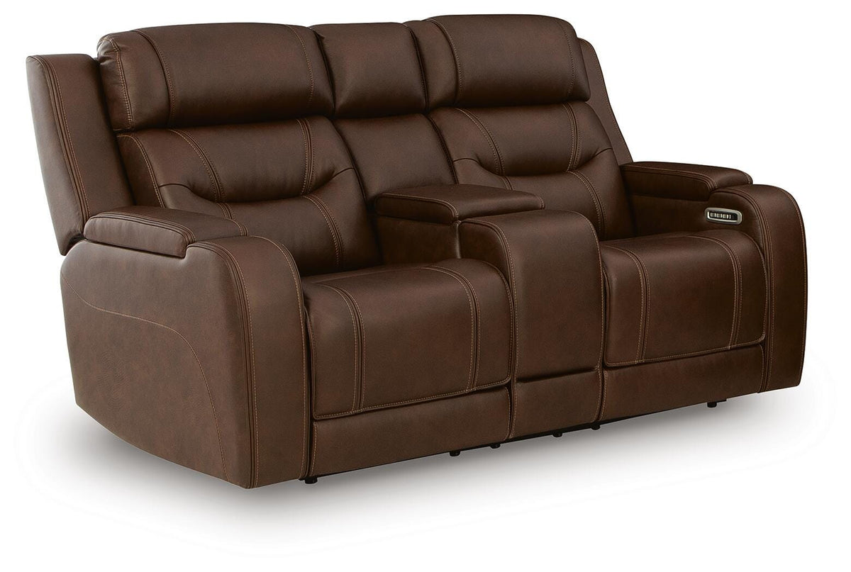 Knightington Brown Power Reclining Loveseat with Audio Seating