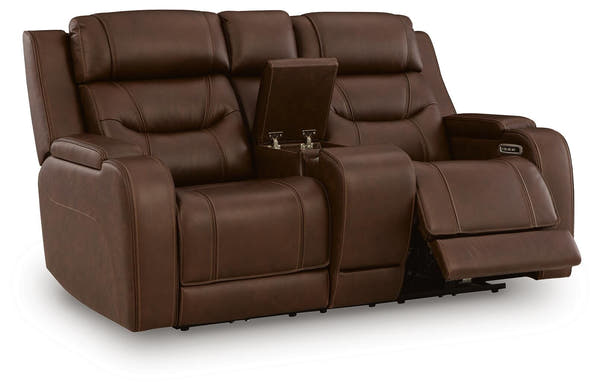 Knightington Brown Power Reclining Loveseat with Audio Seating