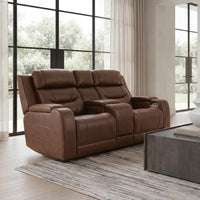 Knightington Brown Power Reclining Loveseat with Audio Seating