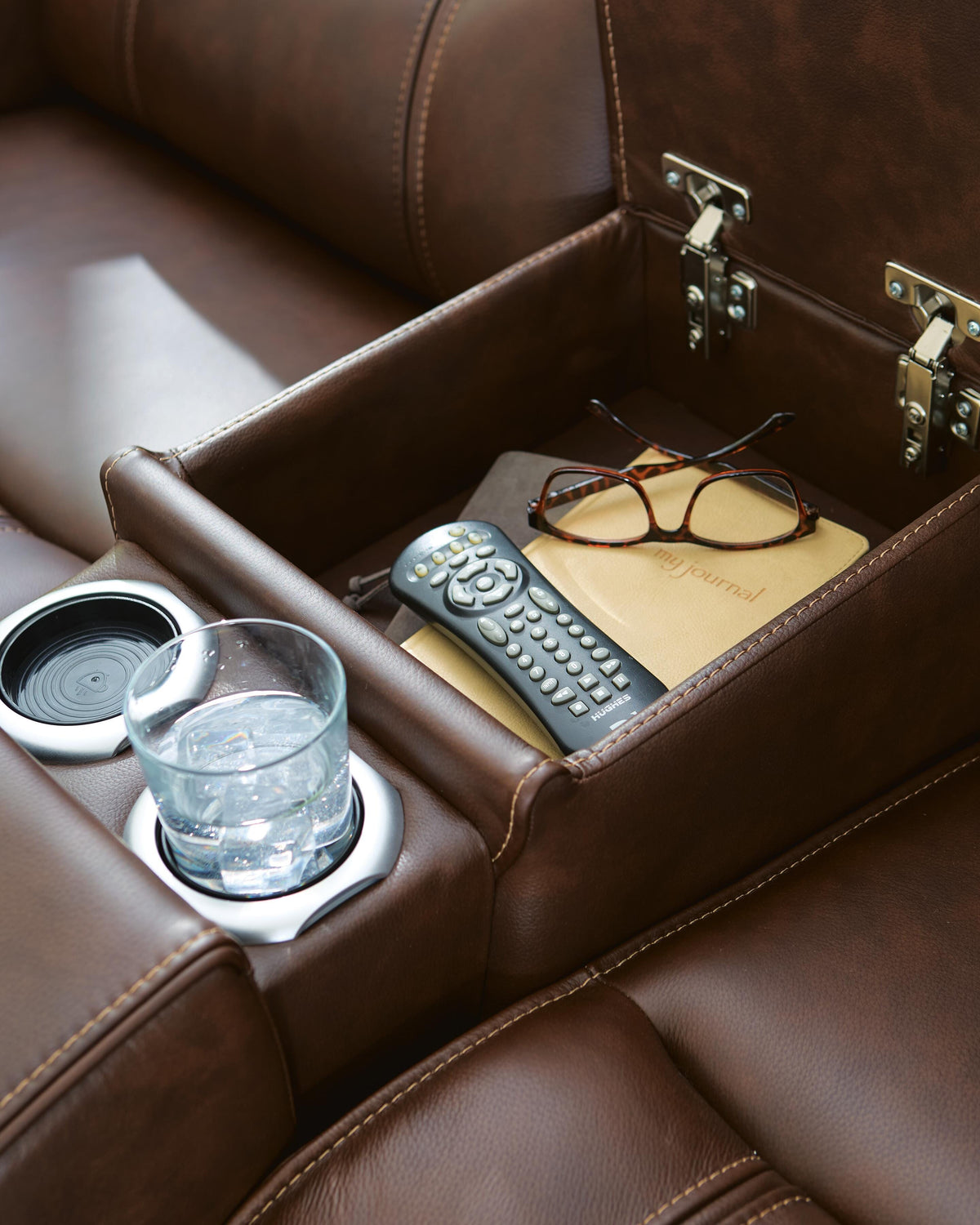 Knightington Brown Power Reclining Loveseat with Audio Seating