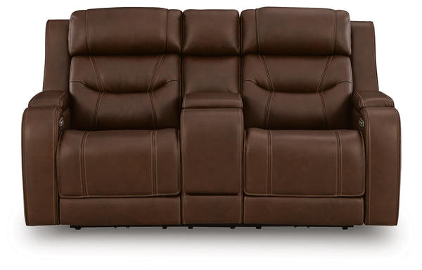 Knightington Brown Power Reclining Loveseat with Audio Seating