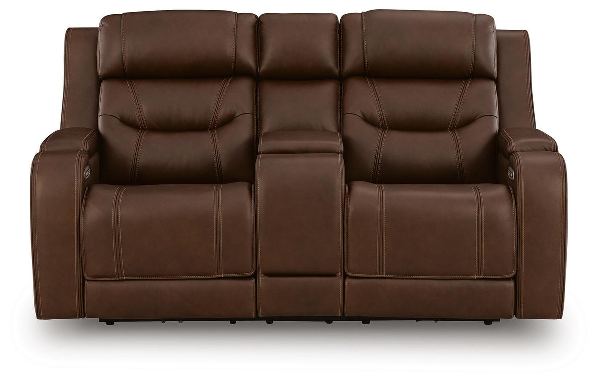 Knightington Brown Power Reclining Loveseat with Audio Seating