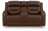 Knightington Brown Power Reclining Loveseat with Audio Seating