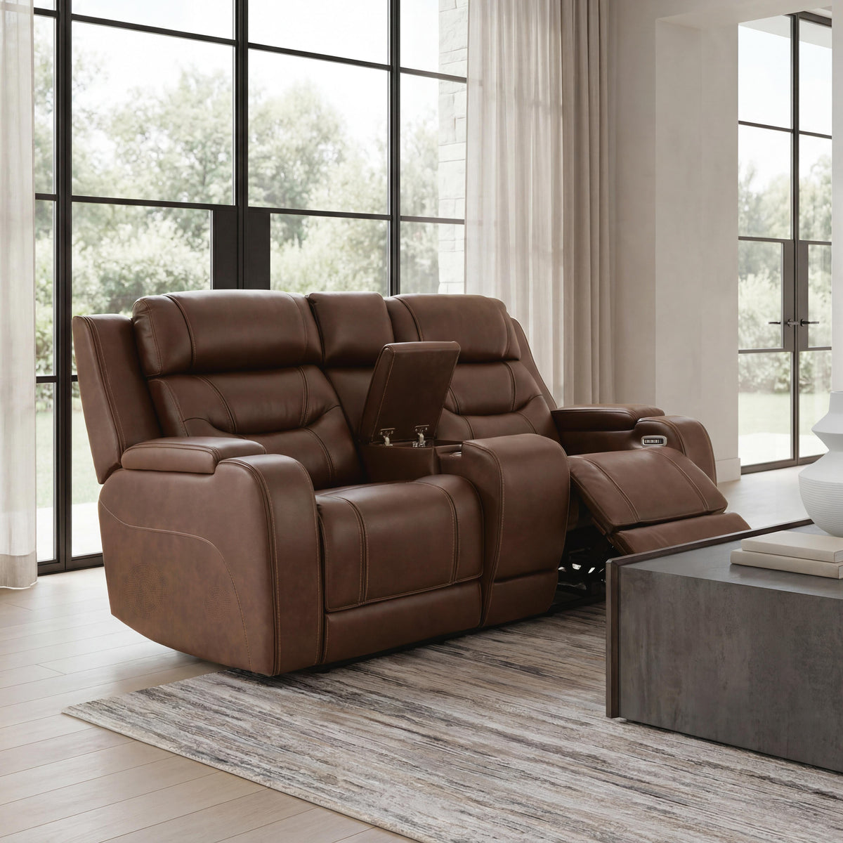 Knightington Brown Power Reclining Loveseat with Audio Seating