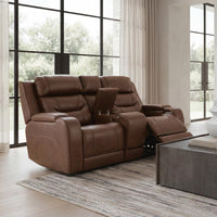Knightington Brown Power Reclining Loveseat with Audio Seating