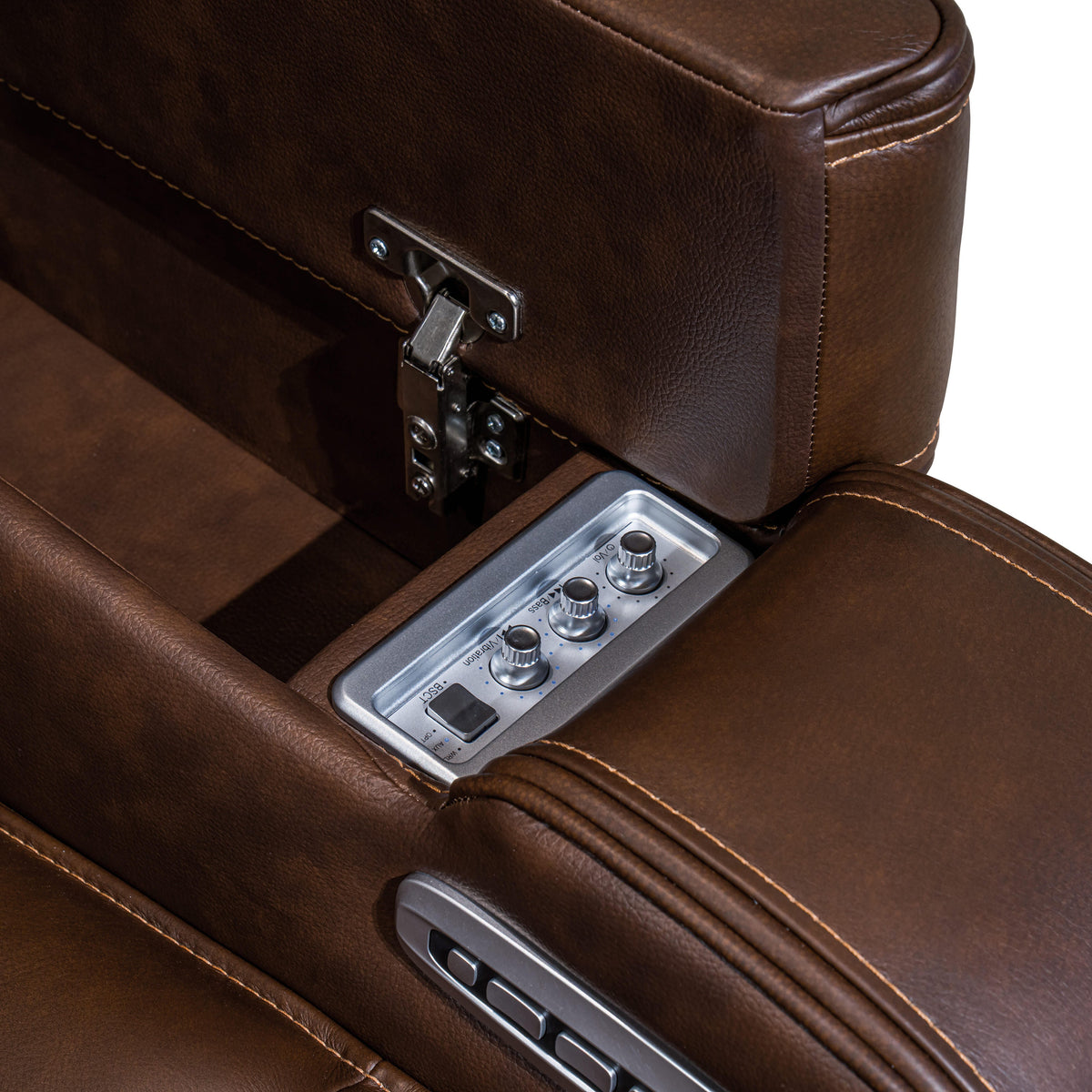 Knightington Brown Power Reclining Sofa with Audio Seating