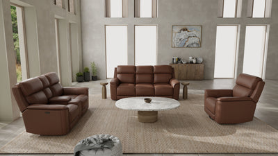 Dual Power Reclining Sofa, Love Seat, and Manual Glider Recliner - Pecan
