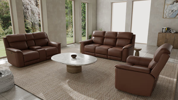 Omne Dual Power Reclining Living Room Set - Pecan