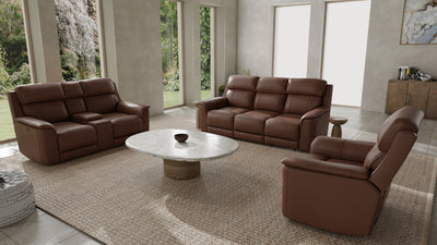 Dual Power Reclining Sofa, Love Seat, and Manual Glider Recliner - Pecan