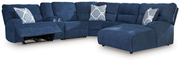 Ashley Acklen Place Navy 6 Piece Power Reclining Sectional With RAF Power Reclining Back Chaise