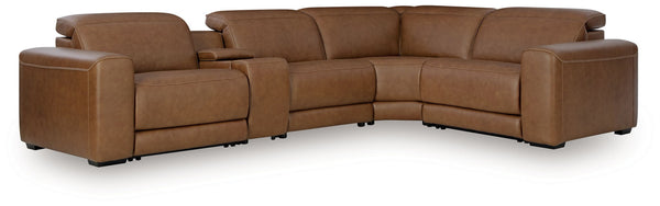 Ashley Magic Man Caramel 5 Piece Power Reclining Sectional With Console