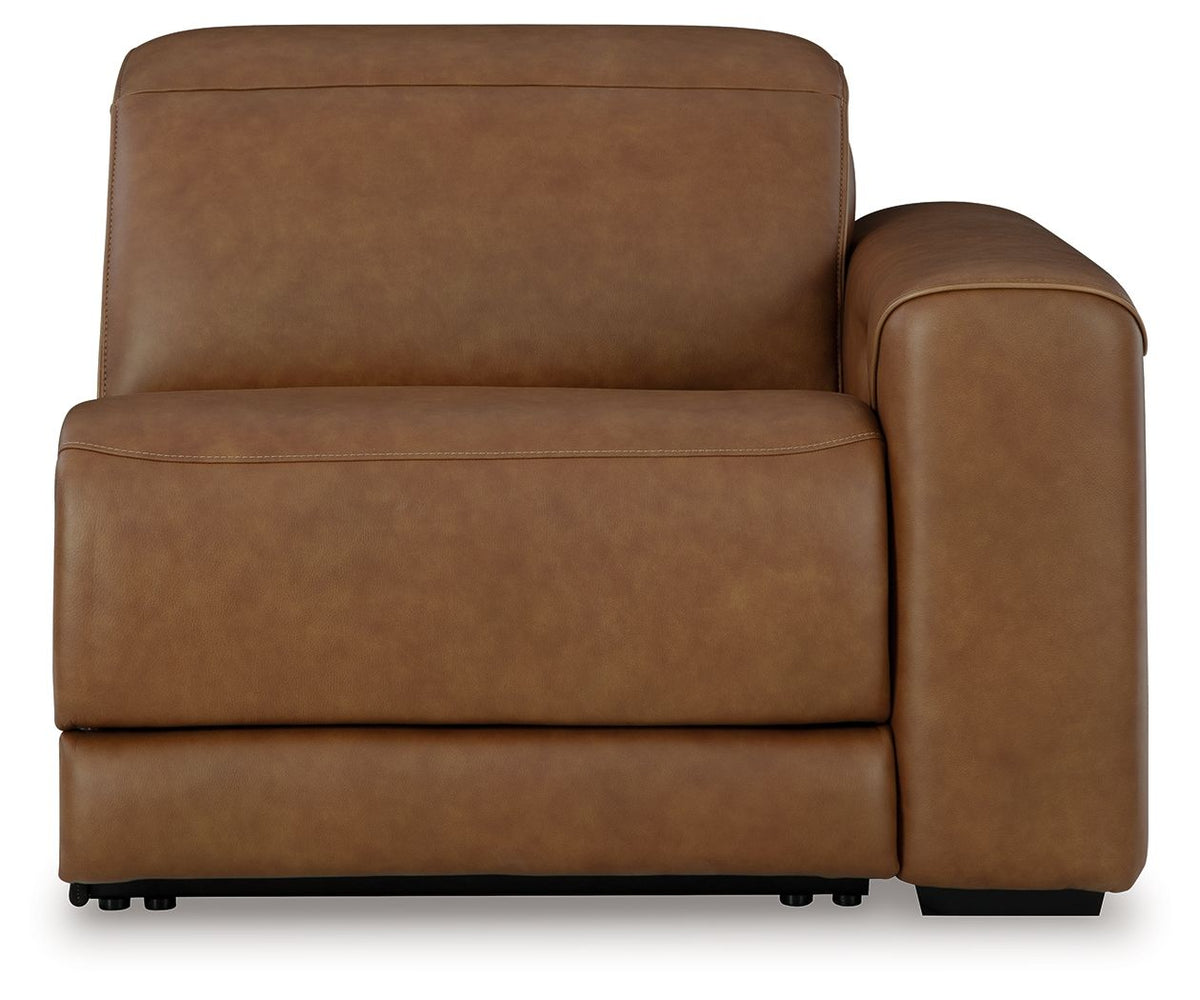 Magic Man Caramel right-arm facing zero wall power recliner, front view