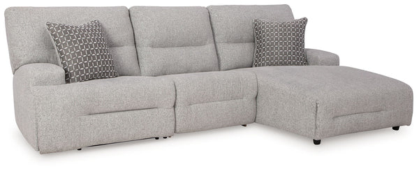 Ashley Acklen Place Pewter 3 Piece Power Reclining Sectional With RAF Power Reclining Back Chaise