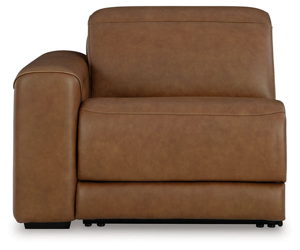 Magic Man Caramel left-arm facing zero wall power recliner, front view