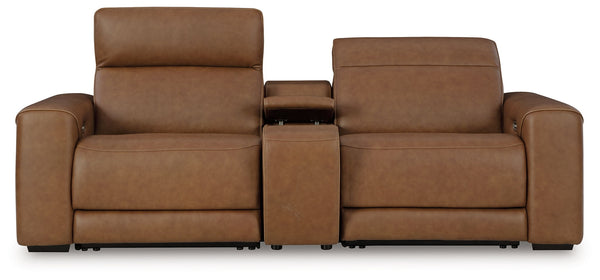 Ashley Magic Man Caramel 3 Piece Power Reclining Sectional Loveseat With Console