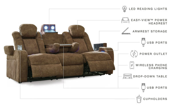 Ashley Wolfridge Power Reclining Sofa With Adjustable Headrest - Brindle