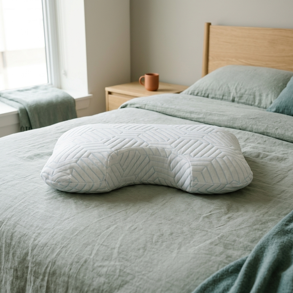 Fria Dream Curve on linen bedding, morning light