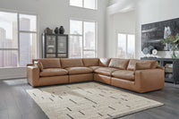 Emilia Caramel Leather 5-Piece Modular Sectional — Ashley lifestyle photography
