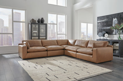 Emilia Caramel Leather 5-Piece Modular Sectional — Ashley lifestyle photography