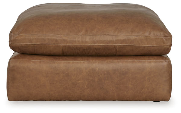 Emilia caramel leather oversized accent ottoman — front view