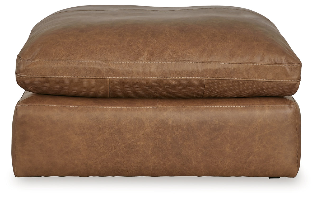 Emilia caramel leather oversized accent ottoman — front view