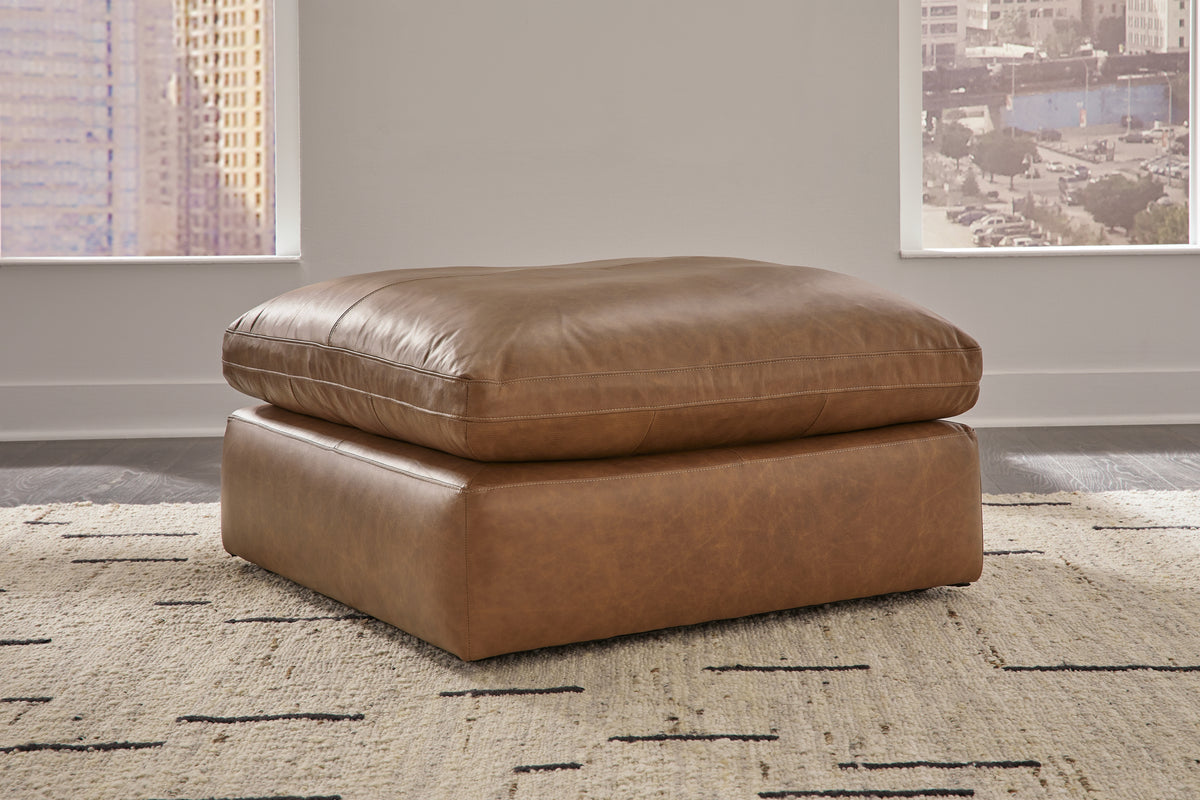 Emilia caramel leather oversized accent ottoman — included in this 5pc + ottoman set