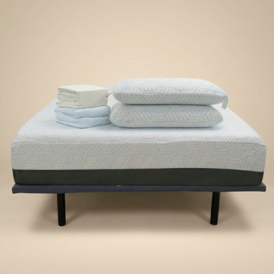 Complete Fria Bundle — cooling mattress with adjustable base, pillows and bedding, front view