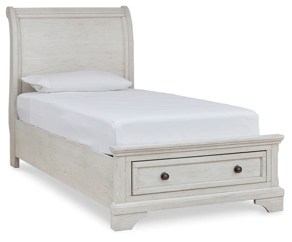 Robbinsdale - King Rails with Roll Slats - Antique White — Robbinsdale King Sleigh Bed