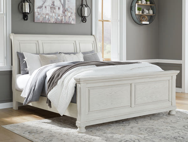 Robbinsdale - King Rails with Roll Slats - Antique White — Robbinsdale King Sleigh Bed