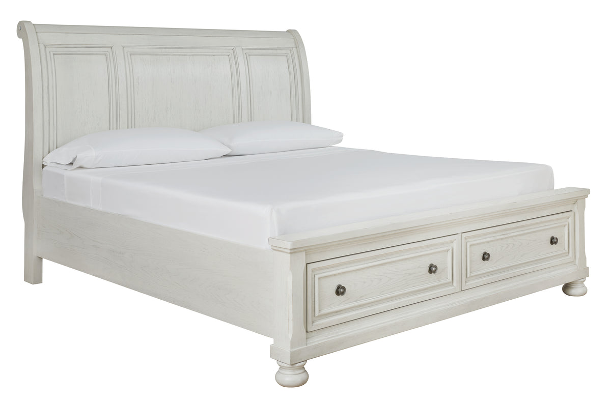 Robbinsdale - Queen Rails with Roll Slats - Antique White — Robbinsdale Queen Sleigh Bed
