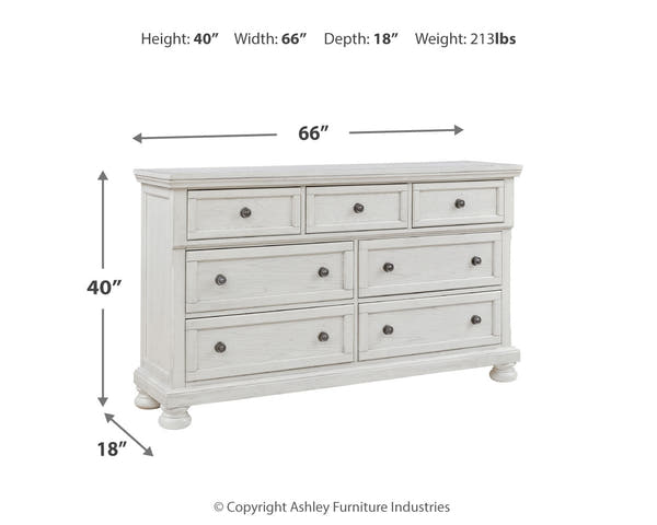 Robbinsdale Antique White Dresser, Mirror and Nightstand Set