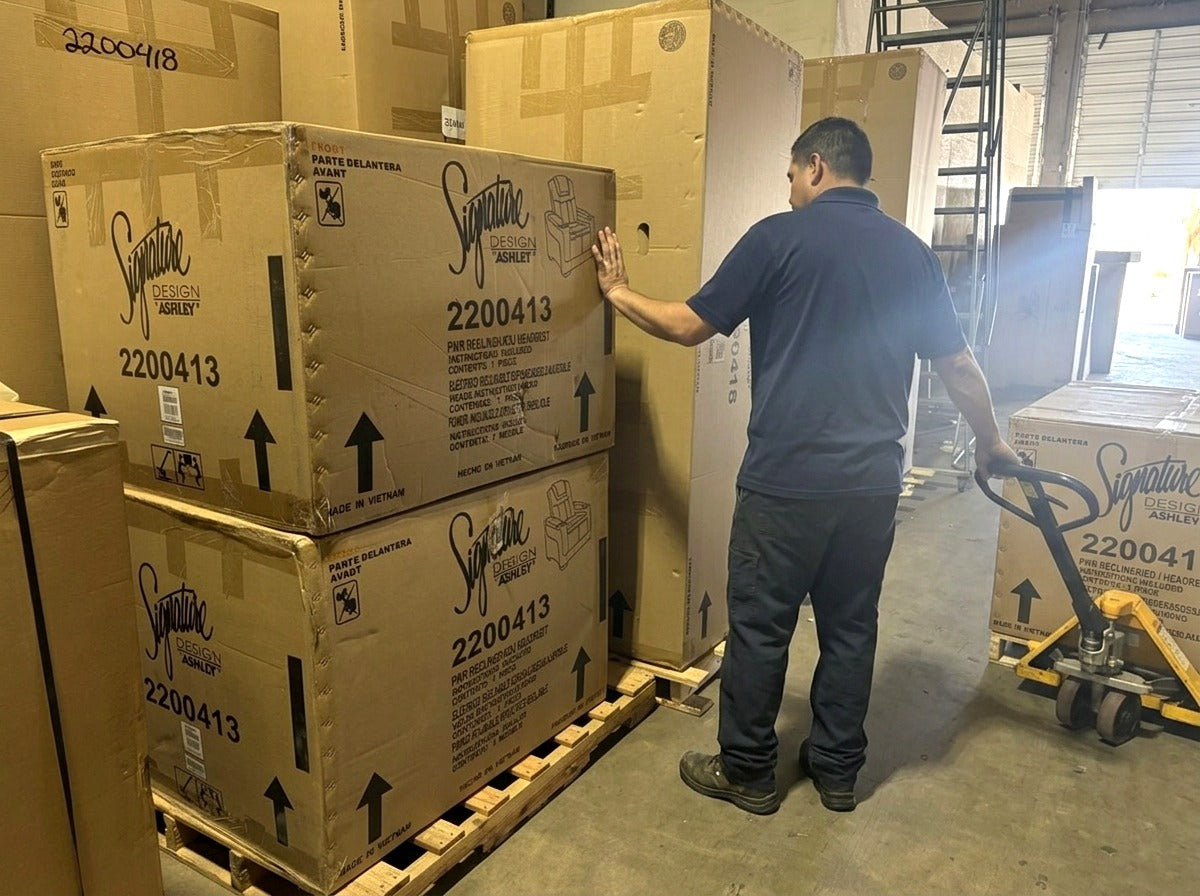 Genuine Ashley® inventory in our Phoenix warehouse, packed and handled by our own team.